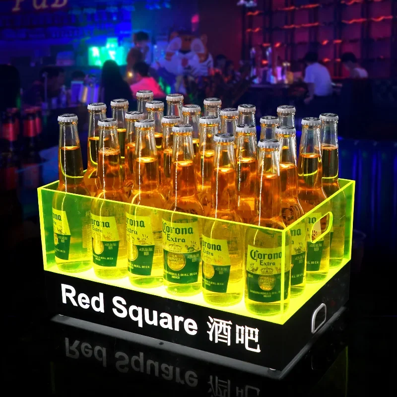 Bar luminous beer frame fluorescent green acrylic transparent ice bucket led champagne square 24-pack barrel holder