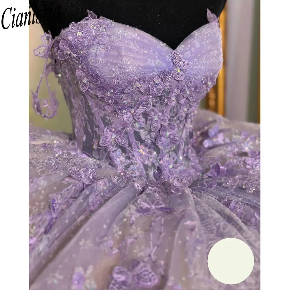 Vestido De baile De quinceañera lila con tirantes finos, vestido De quinceañera con capa, ilusión, apliques De lentejuelas, corsé, 15 Años