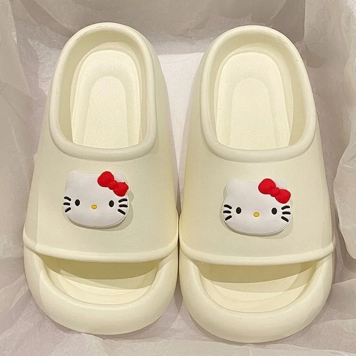 

Cute cartoon KT cat wearing Hello Kitty slippers for women, thick soled daily indoor bathroom, non slip slippers