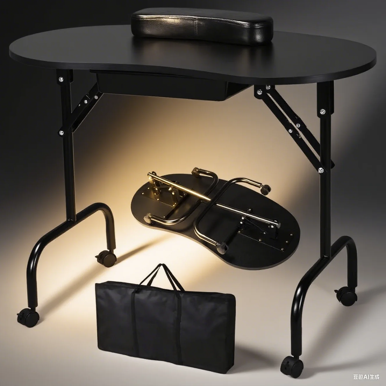 Foldable Professional Manicure Table - Portable Nail Salon Desk with Locking Wheels, Large Storage Drawer & Client Wrist Pad, Co