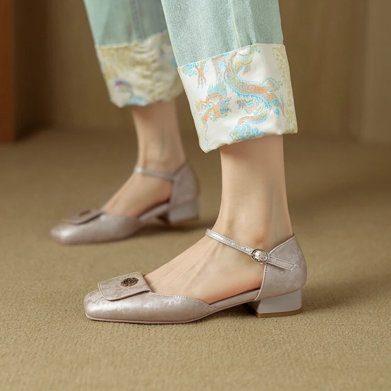 New Chinese Style Sandals Summer Sexy Women's Shoes Breathable Thick Female High Heels 2024 High Quality Elegant Ladies Sandals