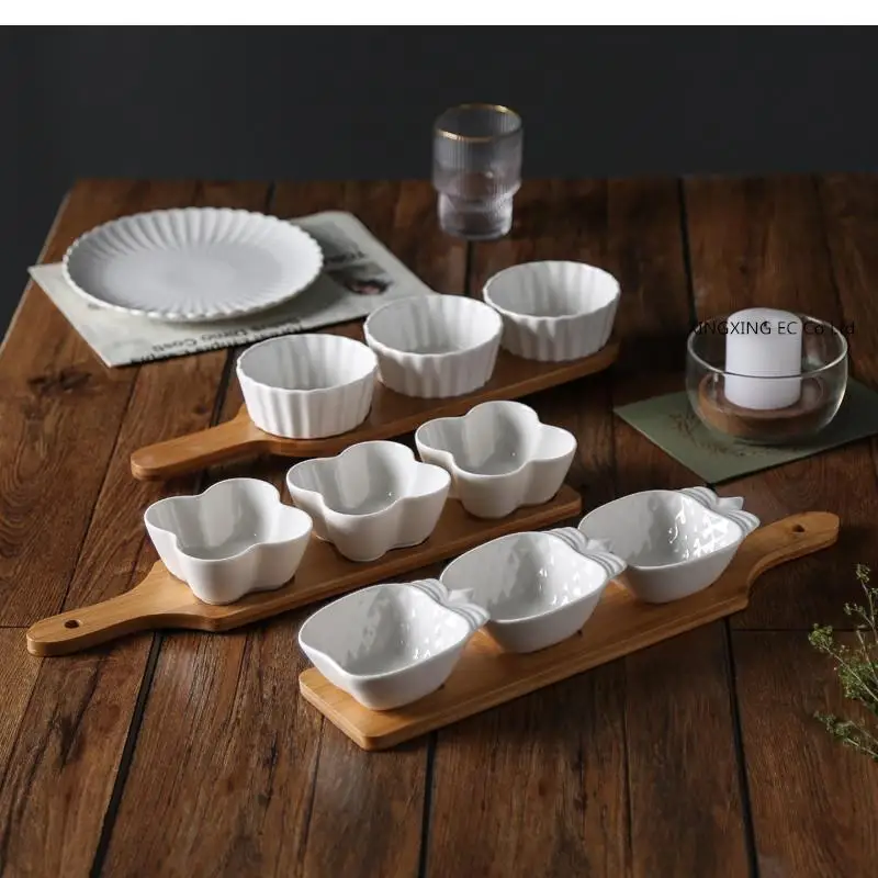 

Ceramic Plate X Wooden Tray Afternoon Tea Dessert Set Household Fruit Separation Simple Kitchen Supplies