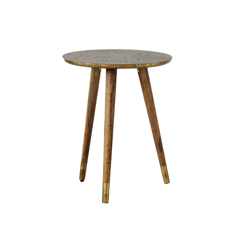 wood Tall feet coffee table retro yellow copper Desktop sofa beside table for Living room bedroom end table home Furniture