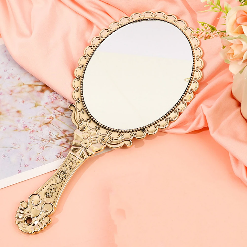 Vintage Handheld Mirror Baroque Design Makeup Haircut Travel Size Reflection Compact Portable Women Barber Self Haircut