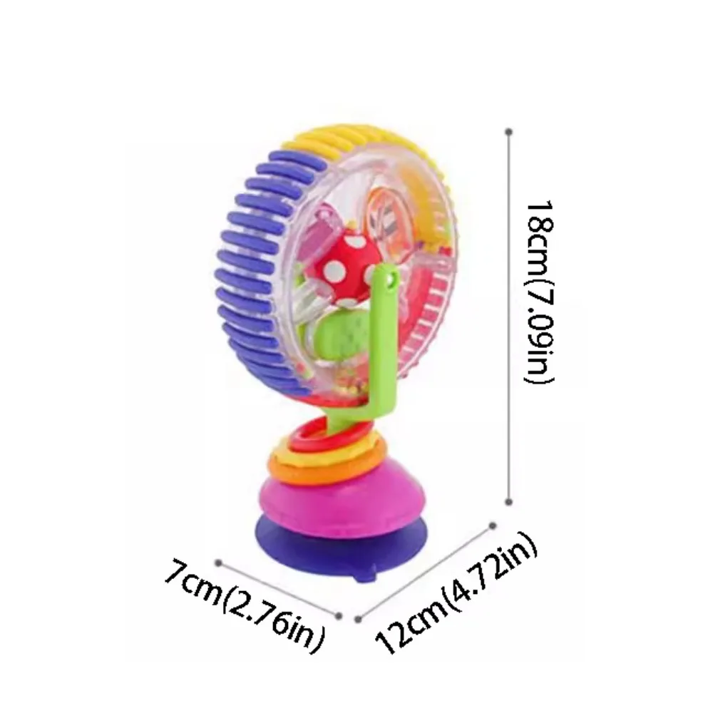 Brinquedo de Carrinho de Bebê com Ventosa Giratória 360°, Moinho de Vento Pequeno com Contas Coloridas e Bola Multissensorial, Roda de Plástico para Aprendizagem Precoce