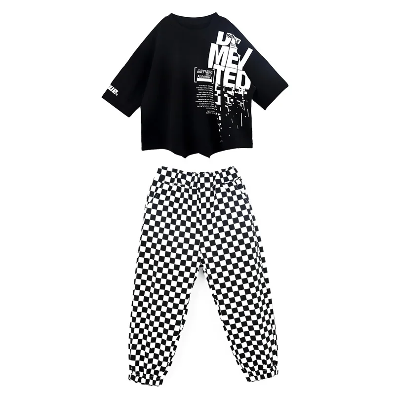 Kid Hip Hop abbigliamento Graphic Tee Long oversize T Shirt Top Streetwear pantaloni Jogger a scacchi per ragazza Boy Dance Costume Clothes