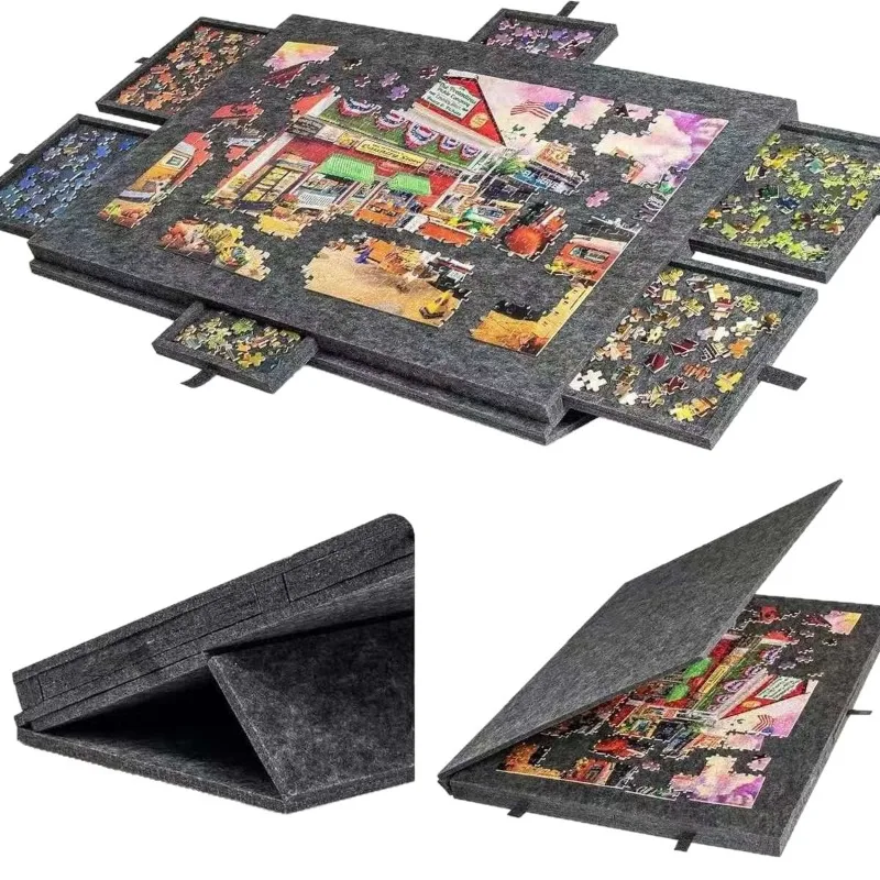 1 Set Space-Saving Puzzle Storage Table, 6-Drawer Organizer with Felt Top, Collapsible & Portable for Home Organization