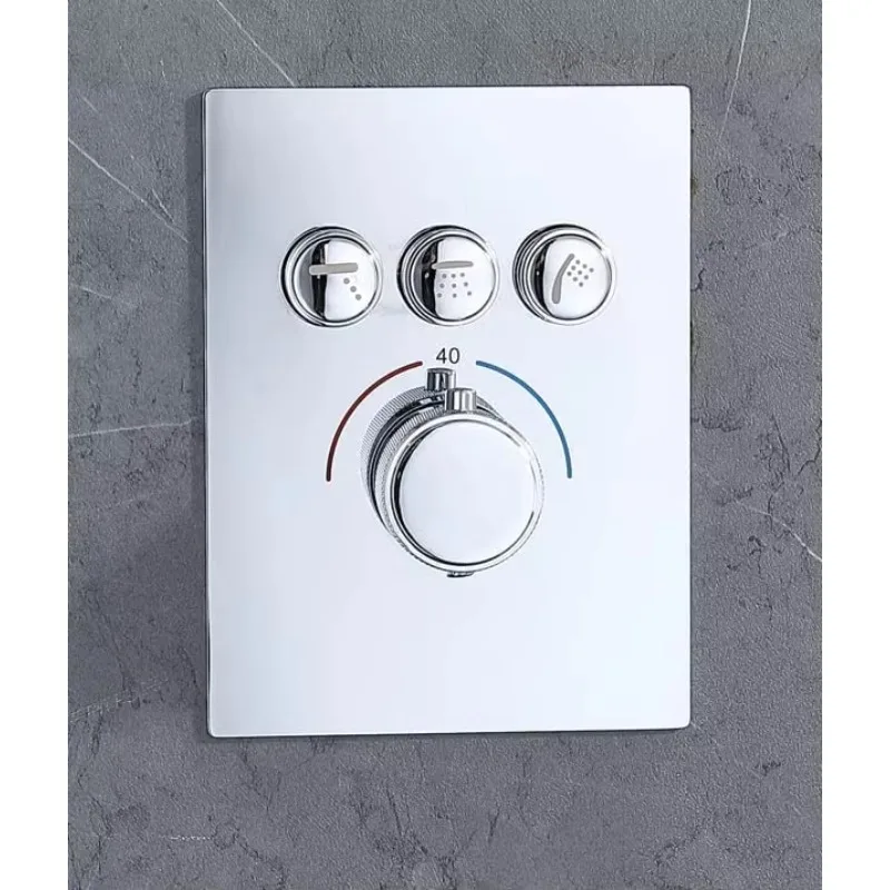 Современный кнопочный 3-ходовой термостатический переключающий клапан для душа, скрытый латунный смеситель, комплект грубых смесителей в хромированной упаковке, можно использовать Современный кнопочный 3-ходовой термостатический переключающий клапан для душа, скрытый латунный смеситель, комплект грубых смесителей в хромированной упаковке, можно использовать