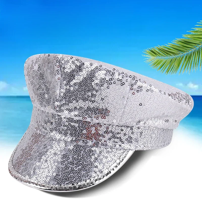 New Hot Carnival Christmas Colorful Sequin Navy Hat Cool Sequin Party Carnival Hat Role Cosplay Stage Performance Octagon Hat view 2