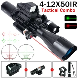 Tactics 4-12X50IR Remote Riflescope with Laser Flashlight Red Dot Combo Optics Sight Hunting Reflex Airsoft Scopes