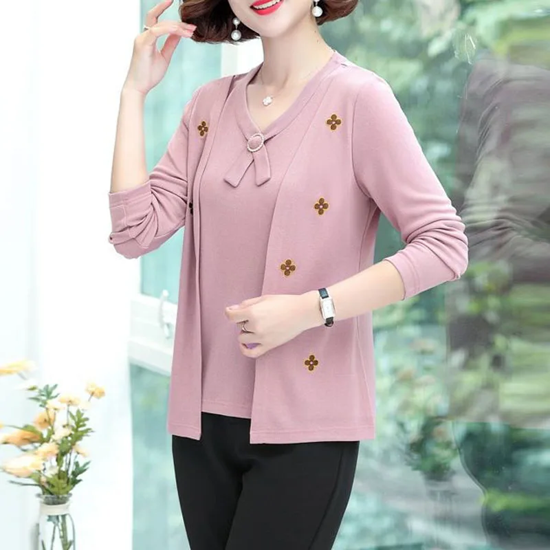 2023 New Autumn Pure Cotton Fashion Underlay Shirt Small Fragmented Flowers for Middle and Old Age Women\'s Clothing Fashionable