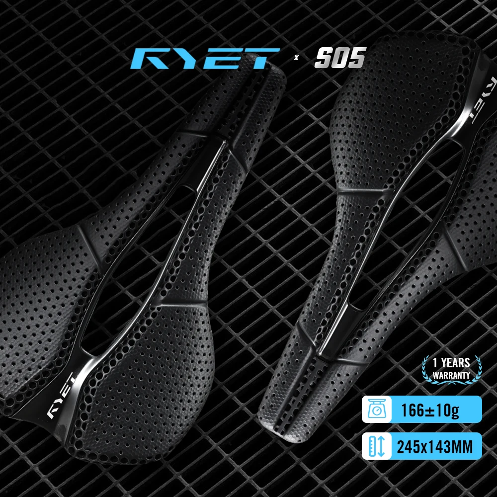 

RYET Premium Carbon Fiber Bike Saddle, 3D Printed/Vacuum Oval 7x9mm Rail Lightweight Road Bike Seat Ergonomic for Racing/Cycling