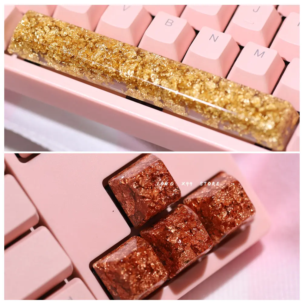 For Cherry Mx Switch Mechanical Keyboard Keycap Custom Kawaii Transparent Transparency Resin Gold Foil Artisan Esc Cute Keycap