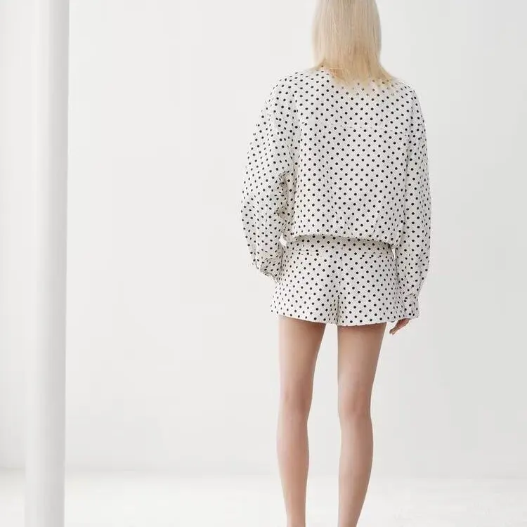 

ZBZR Spring New Women's Faionable Polka Dot Bubble irt Jaet Loose Fit Polyester Long Sve ort Coat for Neutral