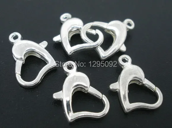 300Pcs Heart Lobster Clasps Coeur Fermoir Mousqueton Silver Plated Jewelry Findings 14x9mm