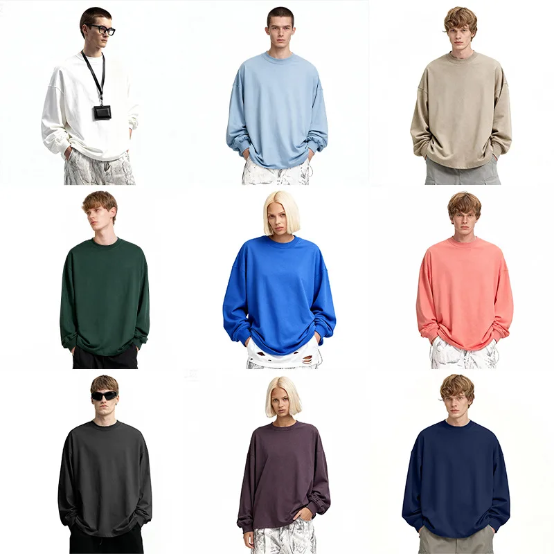 

Мужская футболка с длинным рукавом из 100% хлопка премиум-класса, повседневная футболка унисекс с тяжелым вырезом, дышащая мягкая американская базовая футболка