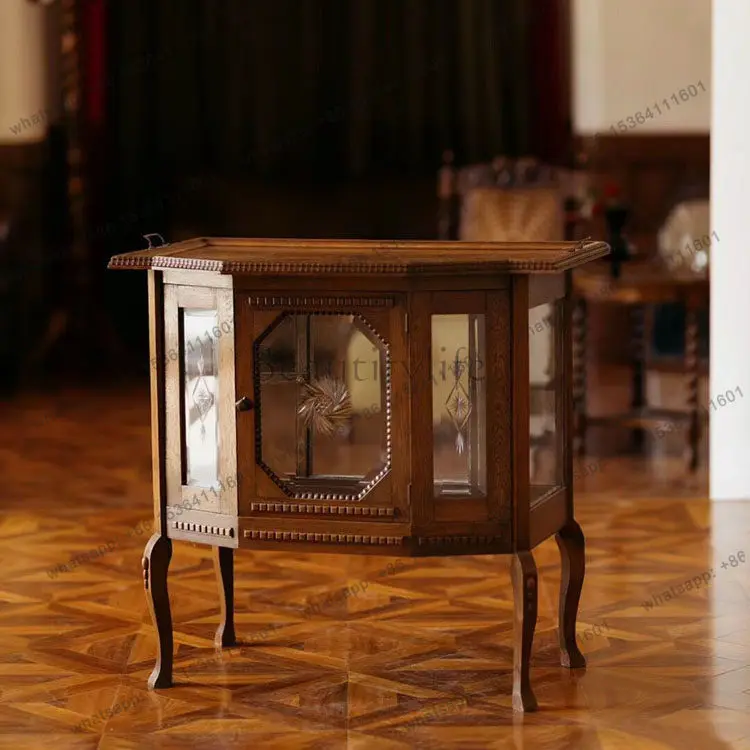 

Европейский ретро твердый деревянный старый резной витрина, французский классический резной входной боковой шкаф для телевизора