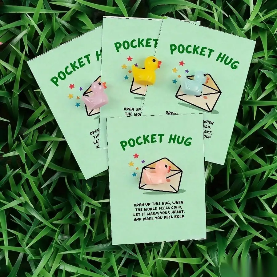 1/5/10/20/50/100pcs  Lucky Duck Pocket Hugs - Fantasy Theme Resin Charms with Inspirational Messages, Assorted Colors, Includes