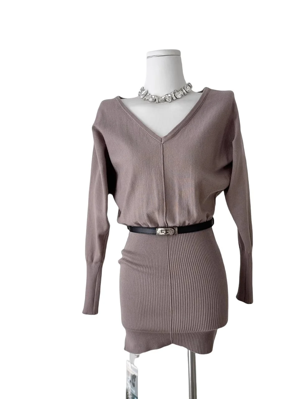 Ele ort Wickelrock Dr. V-ne Long Sve Damen Casual High Waist Autumn Faion 2025 Bodycon Dr