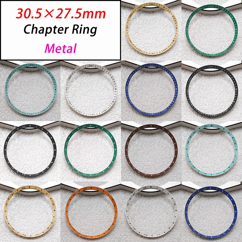 30.5×27.5mm Metal Watch Chapter Ring 24‑Hour Fits NH35 NH36 Watch Case Complement with 28.5mm Dial Watch Replacement Parts