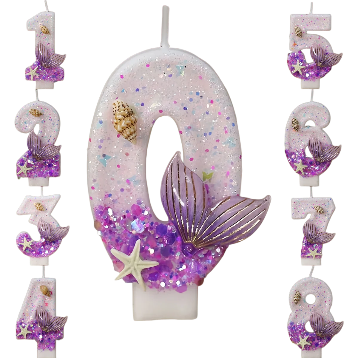 Nieuwe kleurblokkaarsen met zeester- en zeemeerminstaartmotief - Creatieve DIY taartdecoratie voor verjaardagsfeestjes en jubilea - afbeelding 2