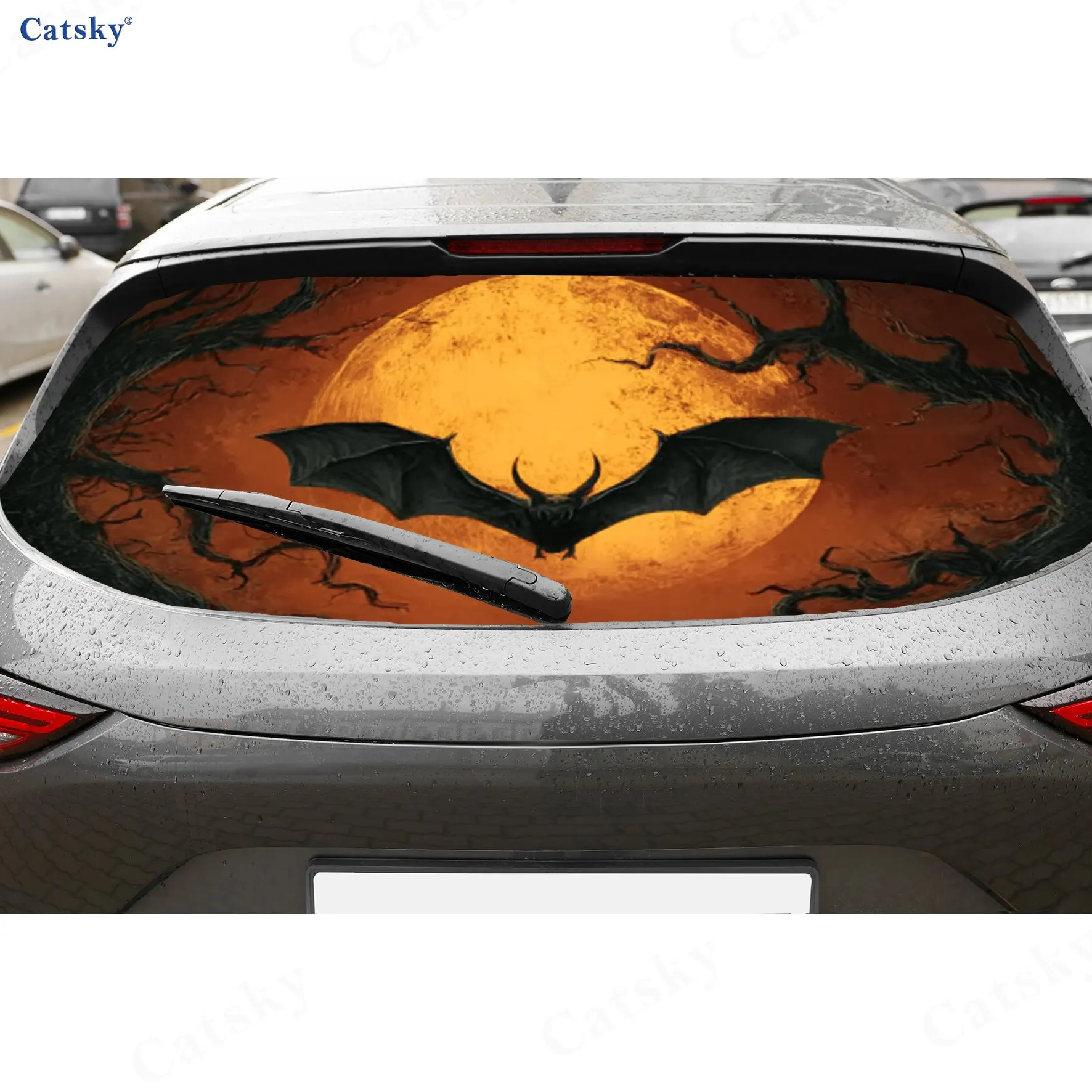 

Blood Moon Bat Shadow PVC material self-adhesive waterproof car rear window sticker, easy to paste without falling off, waterpro