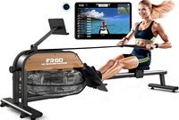 Fysiq Home Rowing Machine, High-Quality Wood, 90 °   Water Tank for 50% More Resistance, Bluetooth Display, Max User Height 200cm