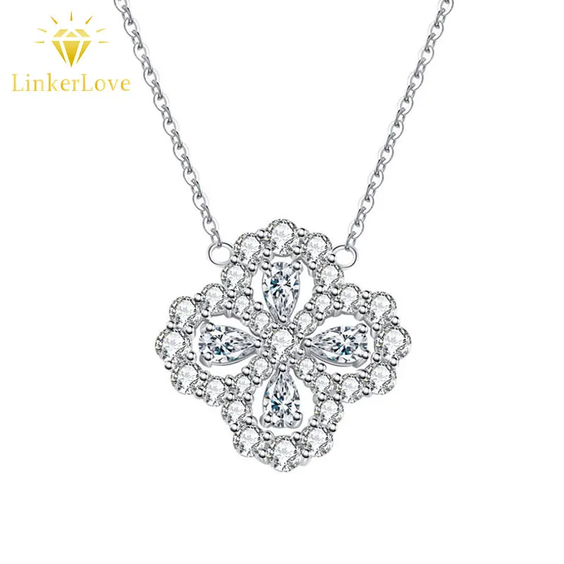 

Серебряное колье LinkerLove S925 с подвеской в виде четырехлистного клевера из муассанита для женщин, изящная цепочка на ключицу, ювелирное украшение, подарок