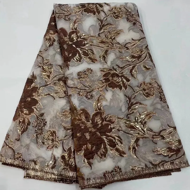 Top Selling African Brocade Lace Nigerian Jacquard Lace Fabric with Feather French Lace Fabric for Women Sewing  TS1185