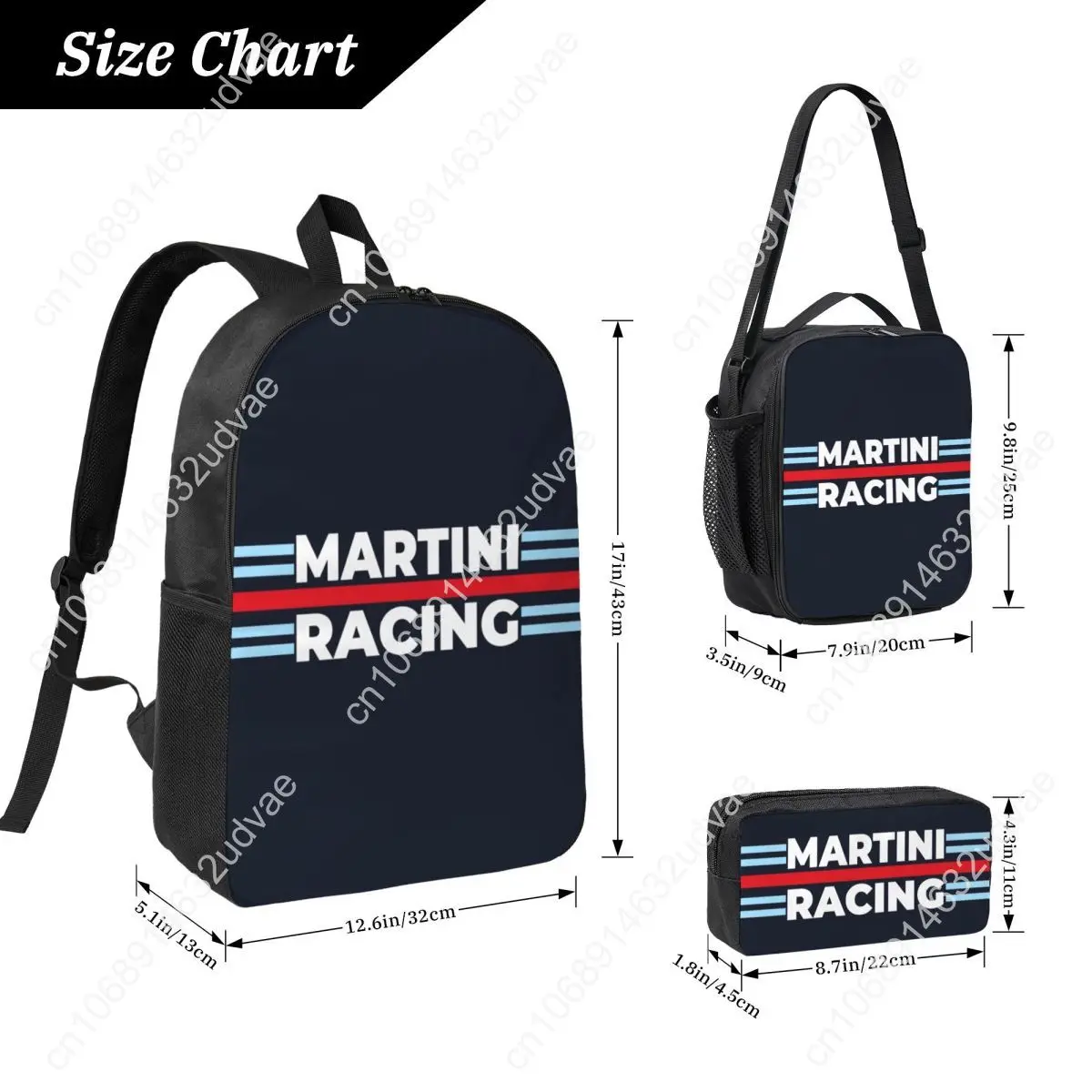 Martini Racing Backpack Student Boys Girls BookBag School Bag Computer Shoulder Bags 3ps Insulated Lunch Bag Pencil Case