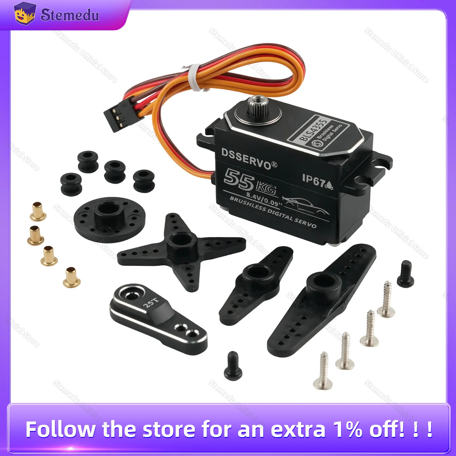 

7.4V 55KG Brushless Digital Servos IP67 Waterproof Low Profile RC Servo 0.09S HV High Torque Full Body Metal For Off-road Trucks