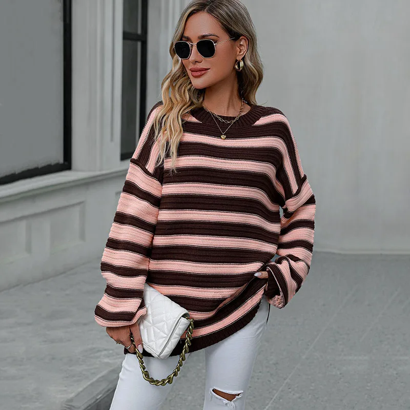 Casual Loose Pullover Sweater with Lantern Sleeve for Women, Perfect for Office Lady in Autumn and Winter