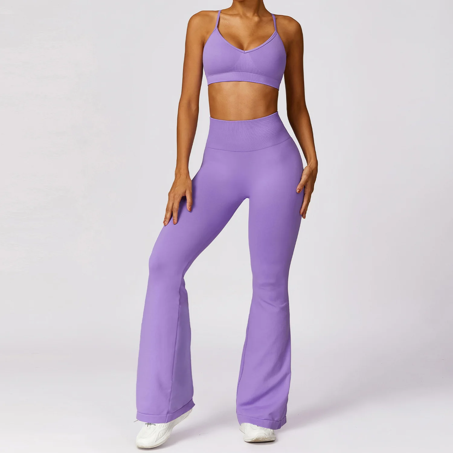 Conjunto de ioga sem costura para mulheres, terno esportivo, roupas de treino, manga comprida, top de ginástica, leggings de cintura alta, roupas esportivas, 2 peças