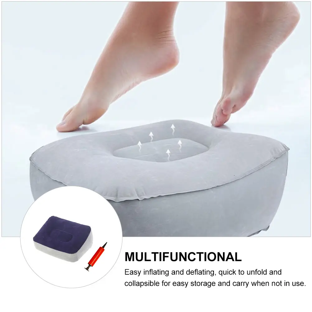 

PVC Flocking Inflatable Foot Rest Pad Travel Footstool Plane Car Train Office Treatment Easy Inflate Deflate Storage