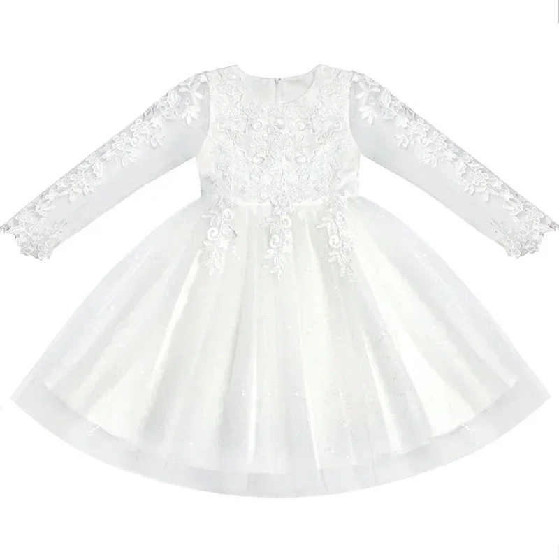 Vestido de princesa para niña, ropa de malla blanca, primavera, 2024