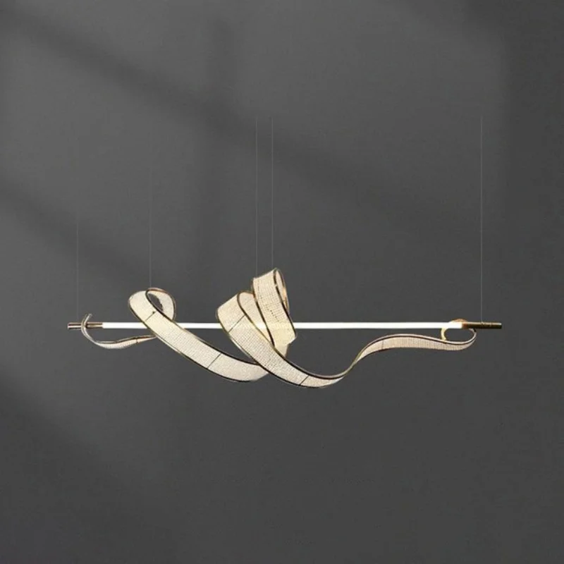 Modern luxury restaurant ribbon crystal chandelier creative villa bar counter island table chandelier