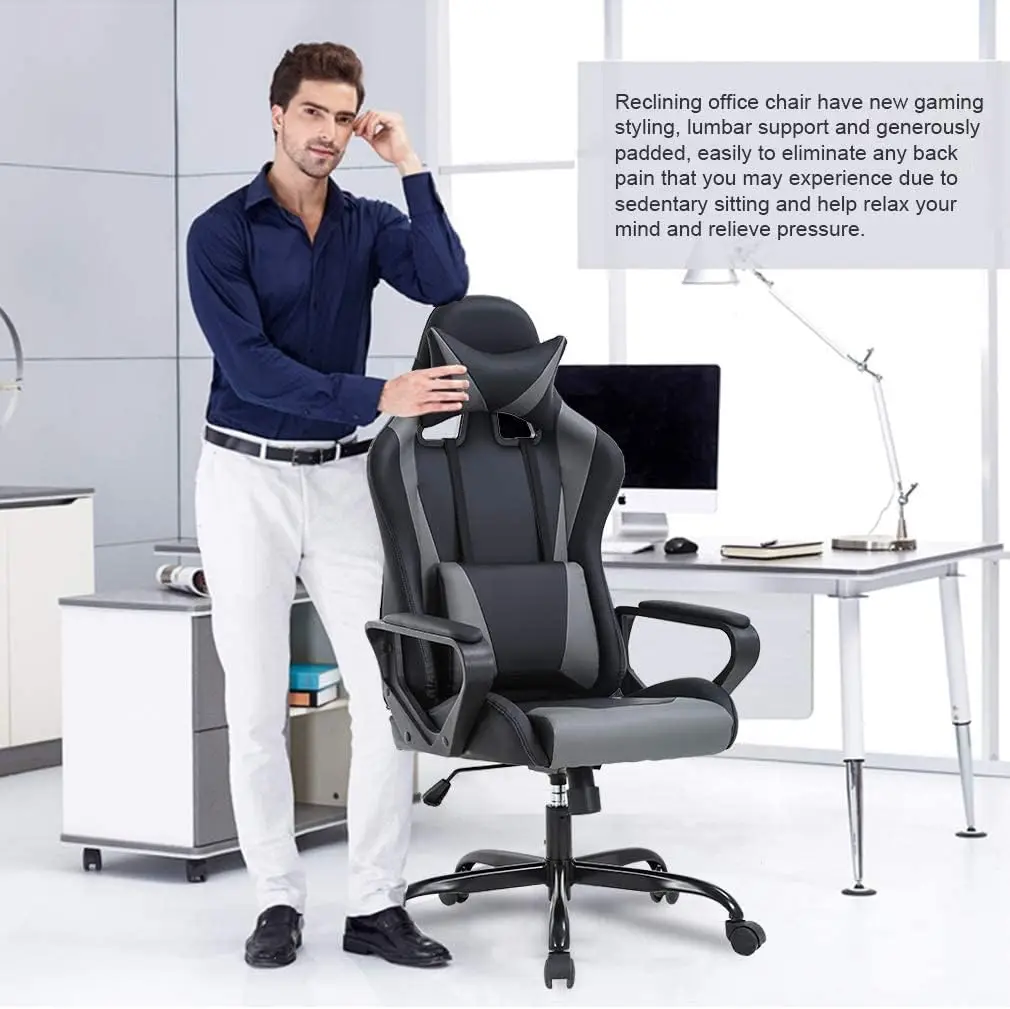 Gaming Chair High-Back Office Chair Ergonomic Video Game Chairs Height Adjustable Reclining Computer Chair with Lumbar Support