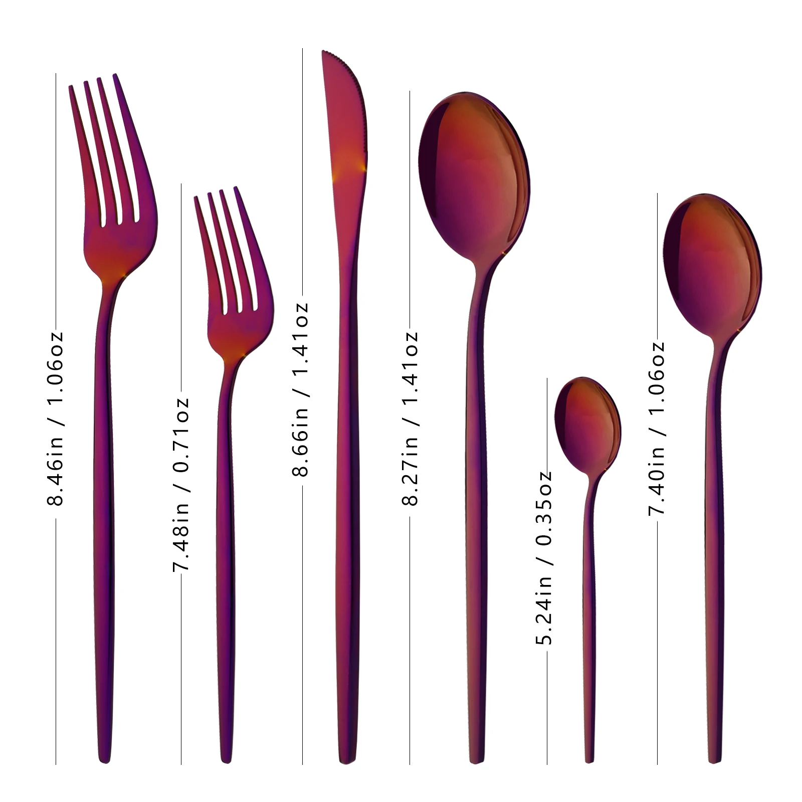 6Pcs Western Purple Dinnerware Cutlery Set Silverware Set Stainless Steel Flatware Steak Knife Dessert Fork Spoon Tableware Set