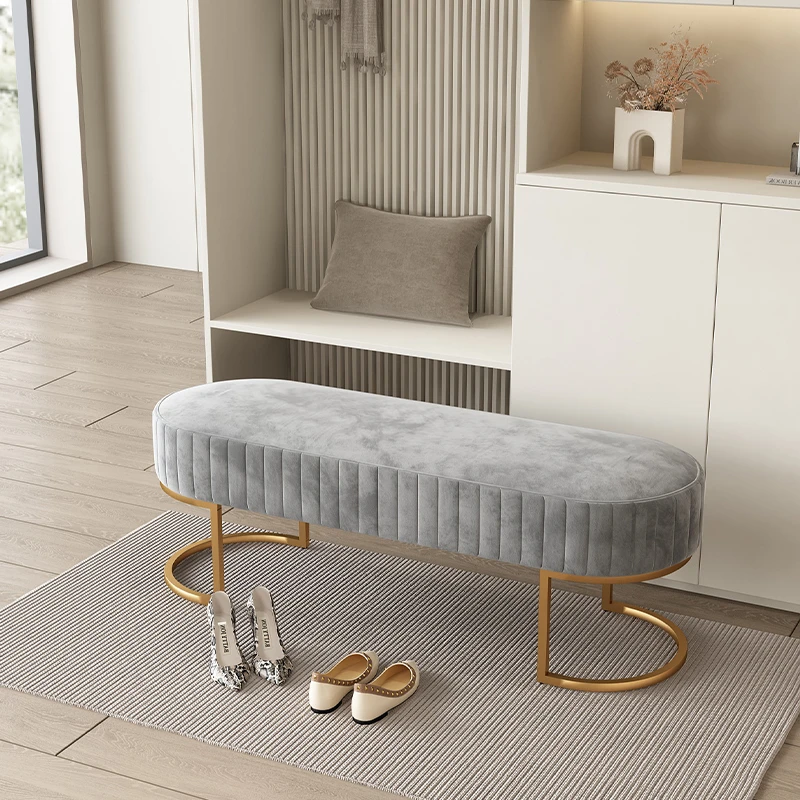 Nordic entrance bench velvet shoe change stool INS soft bed end stool Entrance hall storage shoe rack bench chair Home furniture