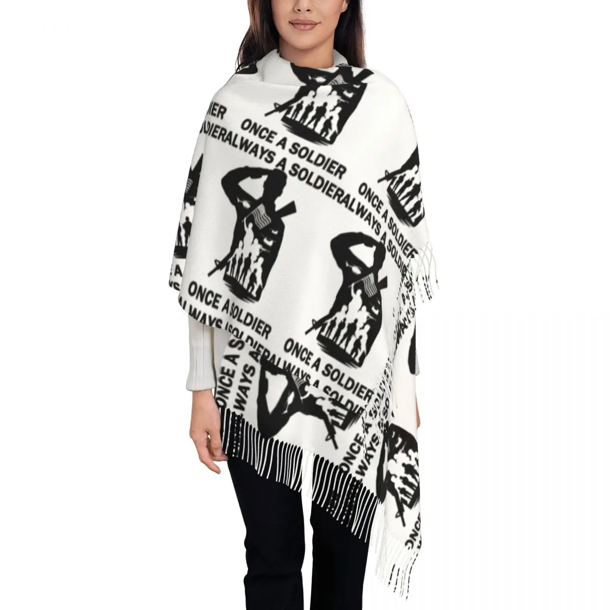 

Customized Printed Once A Soldier Always A Soldier Scarf Women Men Winter Fall Warm Scarves Shawl Wrap