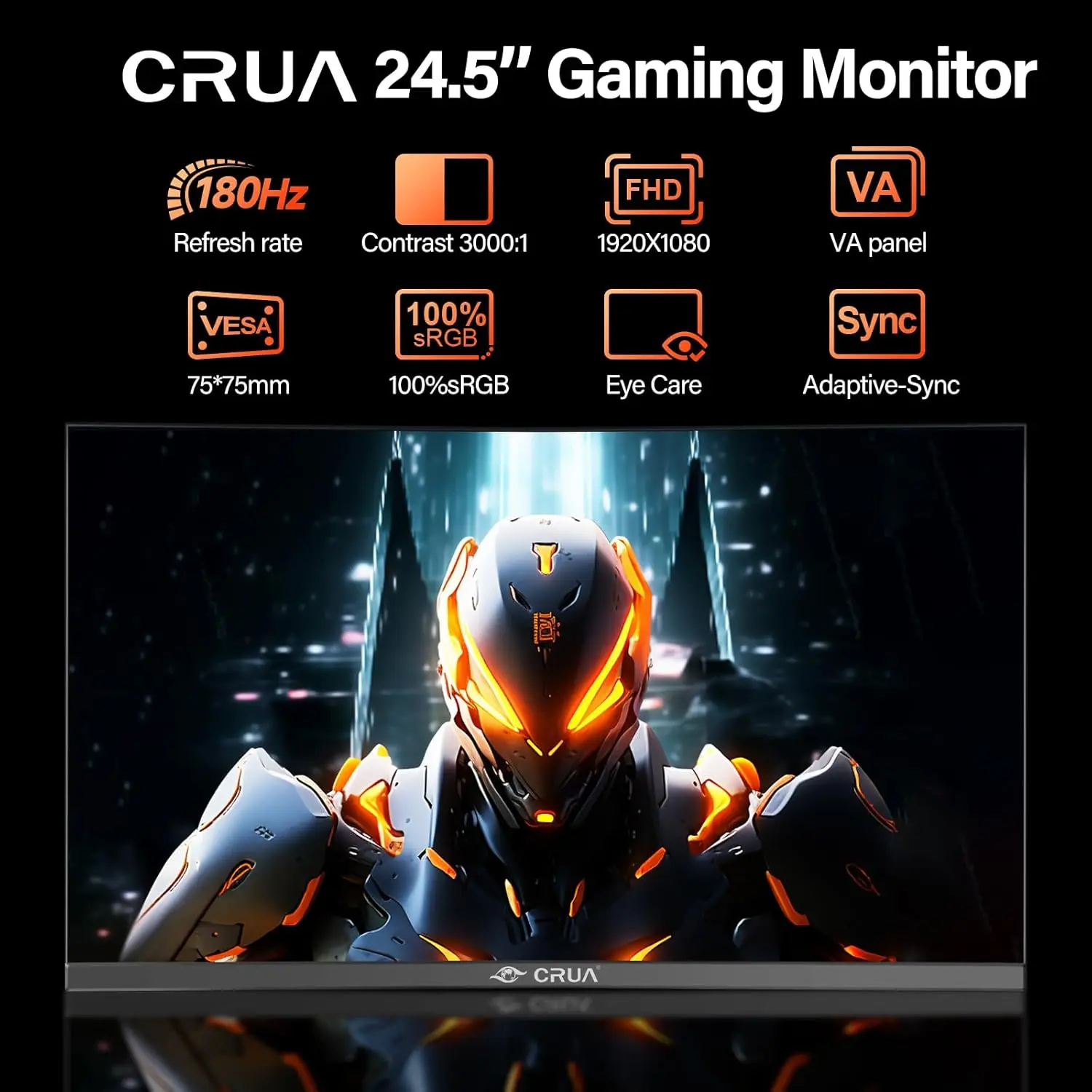 CRUA 커브드 게이밍 모니터, 24.5 인치, 180Hz, 2800R 울트라 커브 PC 화면, 풀 HD 1080P, 베젤리스 컴퓨터 모니터