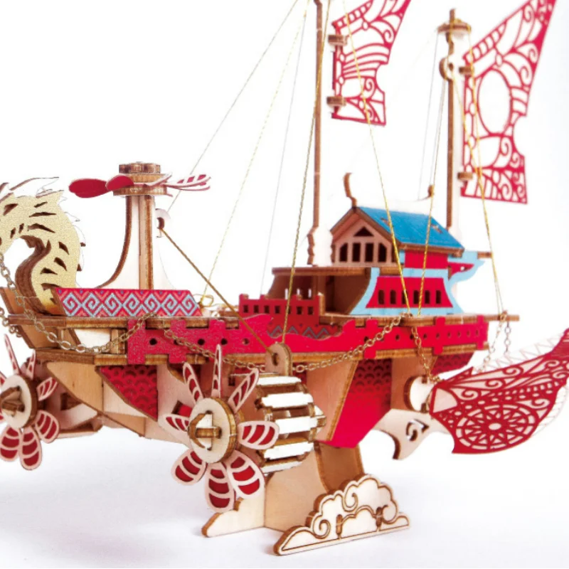 3D Puzzles Wooden Fantasy Airship Models Steampunk Model Building Block Kits Jigsaw DIY Assembly Toy kids adults Gifts