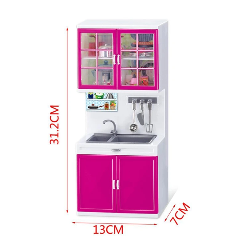 Simulation Kitchen Cabinets Set Children Pretend Play Cooking Tools Mini Tableware Sets Toys Girls Dollhouse Playset