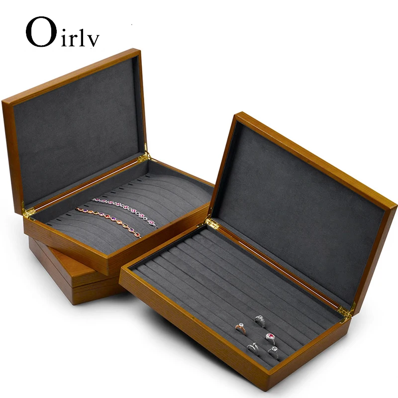 Oirlv Retro Wooden Bangle Organizer Box Microfiber Pendant Ring Display Case Ring Jewelry Organizer Box Gift For Women