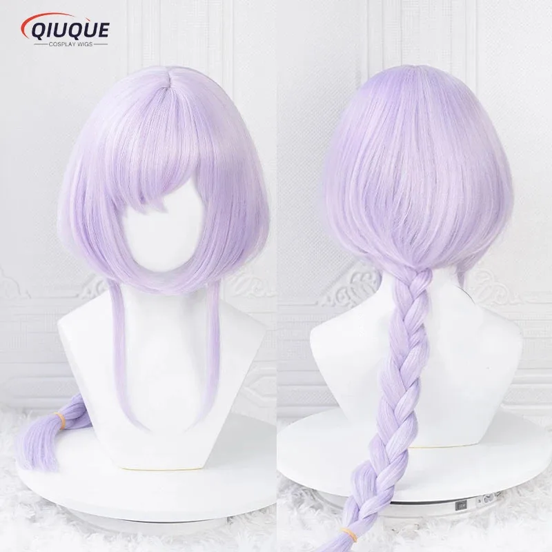 LQHigh Quality Game Impact Qiqi Cosplay Wig Long Light Purple Braided Heat Resistant Synthetic Hair Anime Wigs + Wig Cap