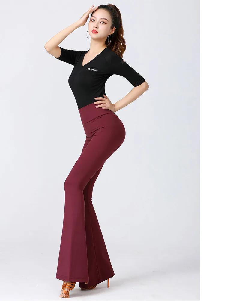 Pantalones de realce de glúteos para mujer, traje estándar clásico de Color sólido, pantalones de Jazz de lujo para competición de baile de salón