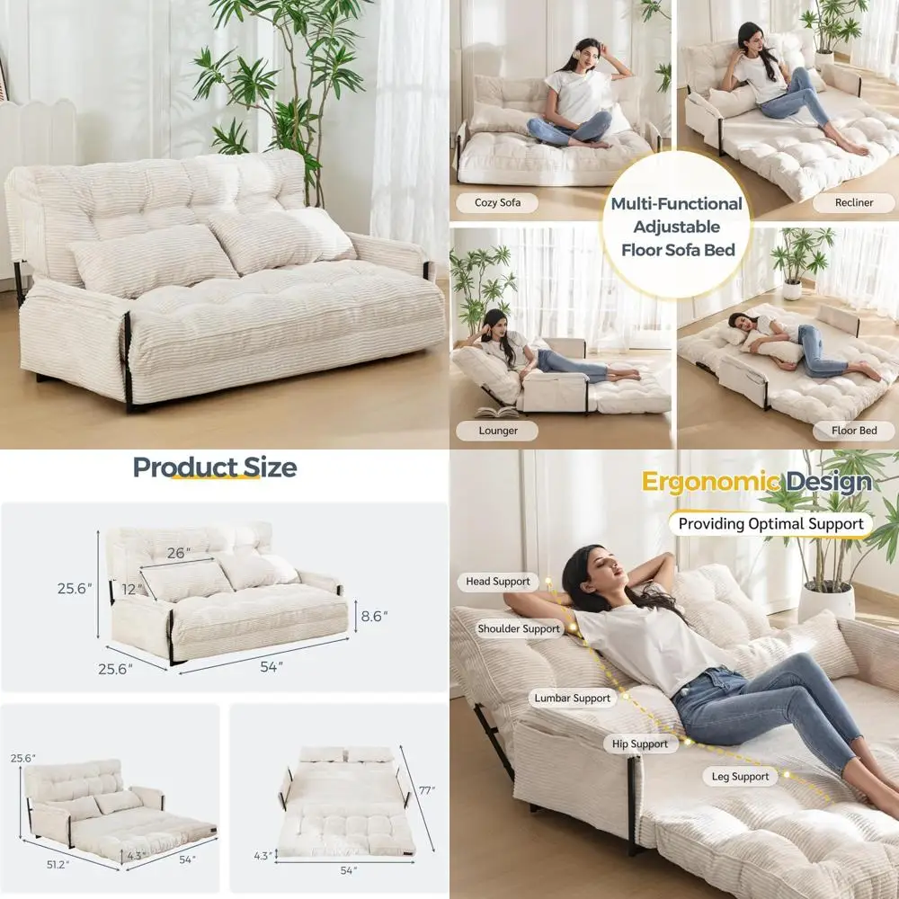 

Multi-Functional Foldable Lazy Sofa Bed with Adjustable Positions and 2 Pillows