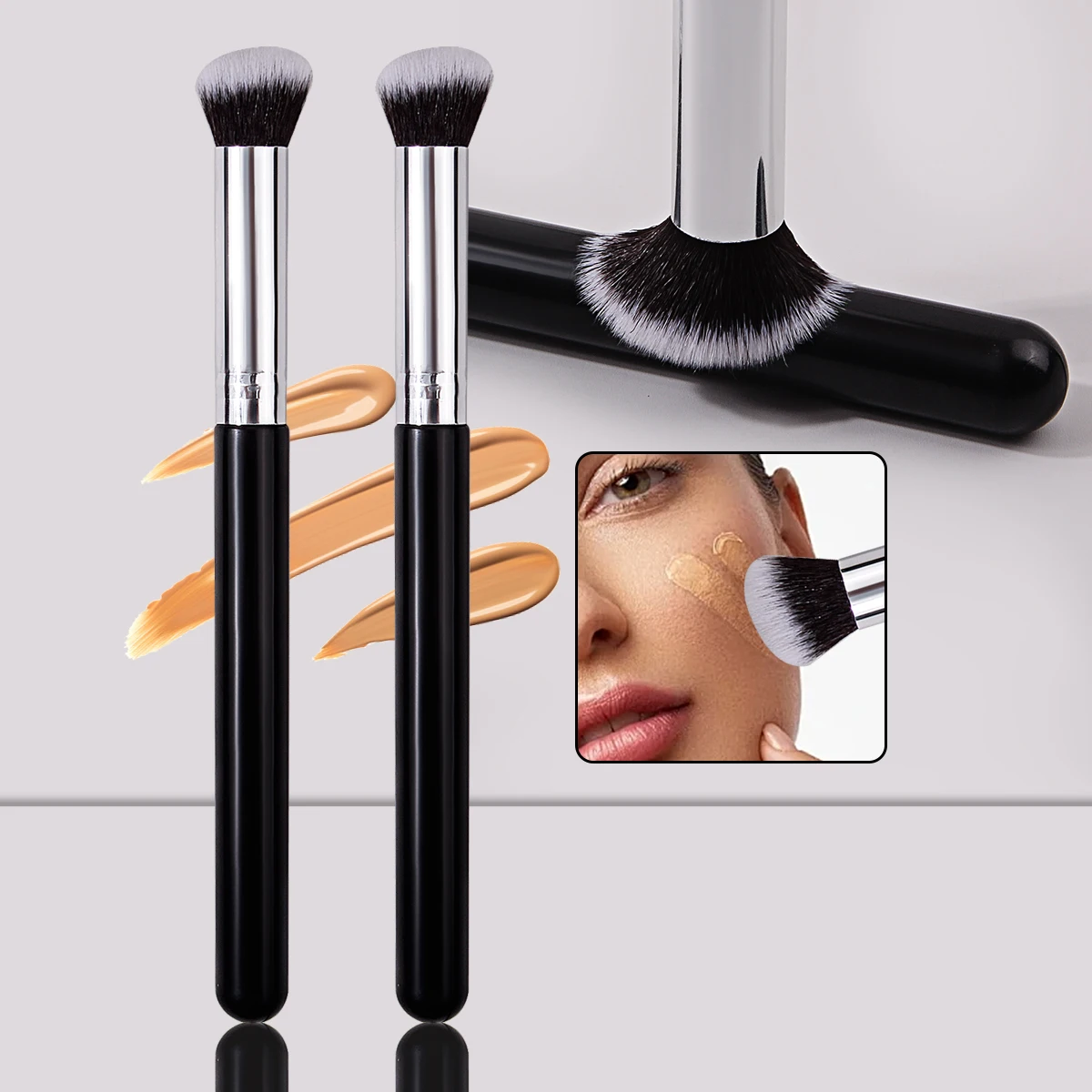 2 uds 270 brocha correctora de cabeza redonda, brocha para base, brocha de maquillaje de cerdas suaves multifuncional, brocha para colorete, herramientas de maquillaje