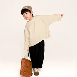 Children Clothing Boys Long-sleeved T-shirt 2024 Spring New Fashionable Solid Color Korean Style Casual Simple Kids Undershirt