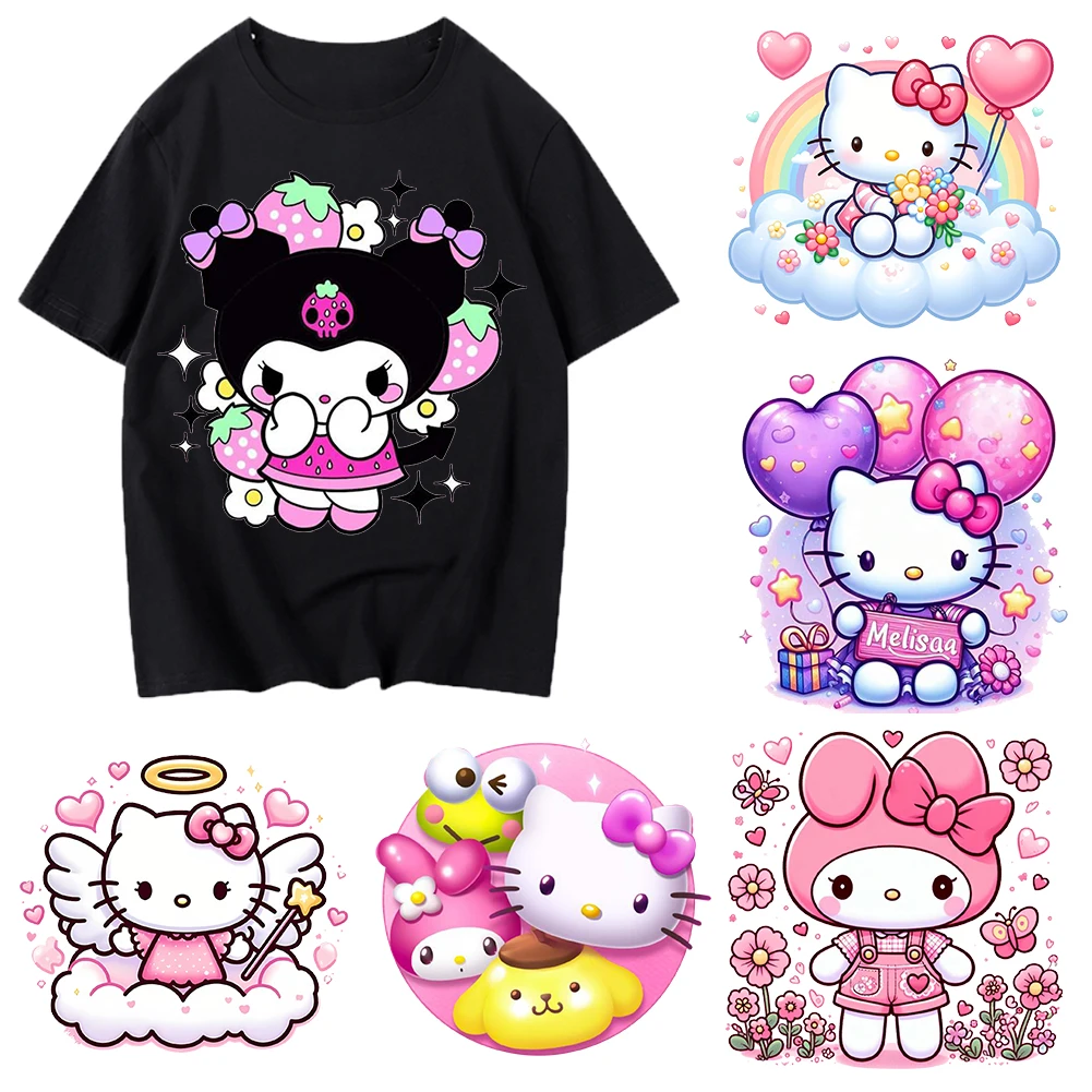 Sanrio Hello Kitty Heat Transfer Sticker, Washable for T-Shirts, DIY Fabric Applique, Clothing Pillow Canvas, Different  Size